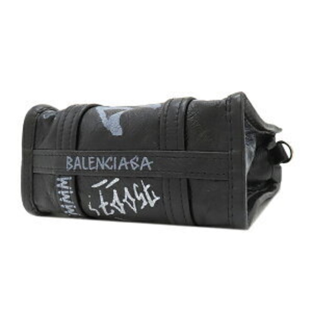 Balenciaga Shopper Graffiti XXS Black Bag Leather Bazaar - Picture 3 of 9